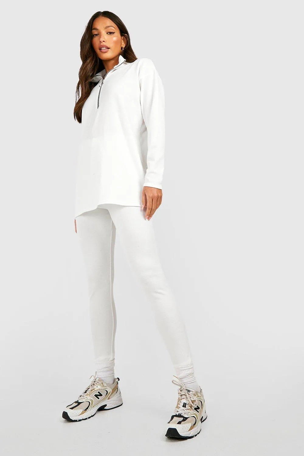 Tall Rib Half Zip Sweat Top And Legging Tracksuit