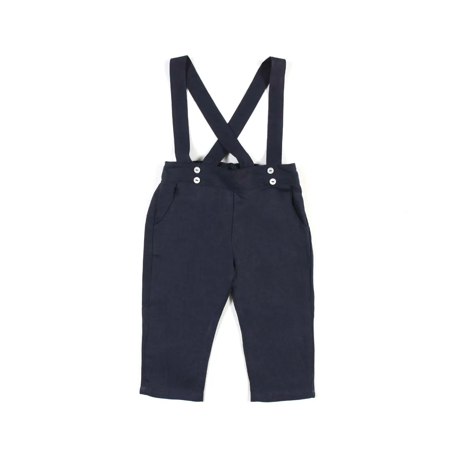 Tartine Et Chocolat Navy Blue Linen Pants With Braces For Children And Babies