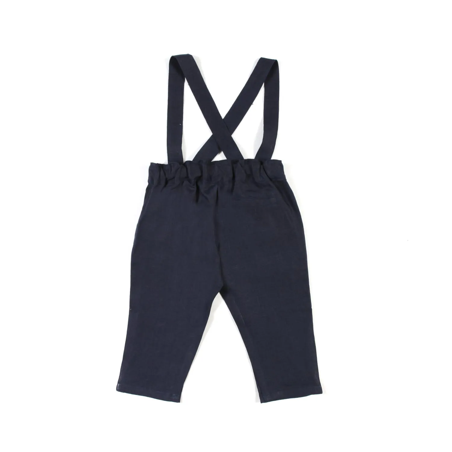 Tartine Et Chocolat Navy Blue Linen Pants With Braces For Children And Babies