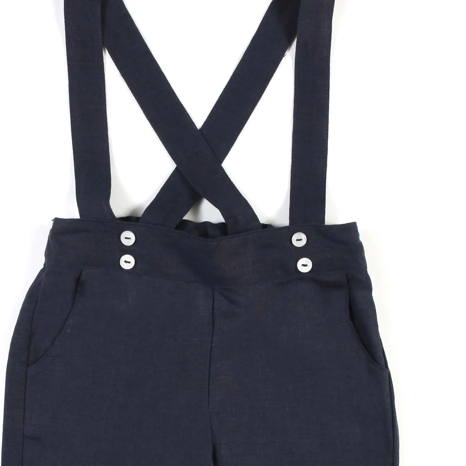 Tartine Et Chocolat Navy Blue Linen Pants With Braces For Children And Babies