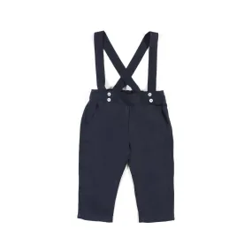 Tartine Et Chocolat Navy Blue Linen Pants With Braces For Children And Babies