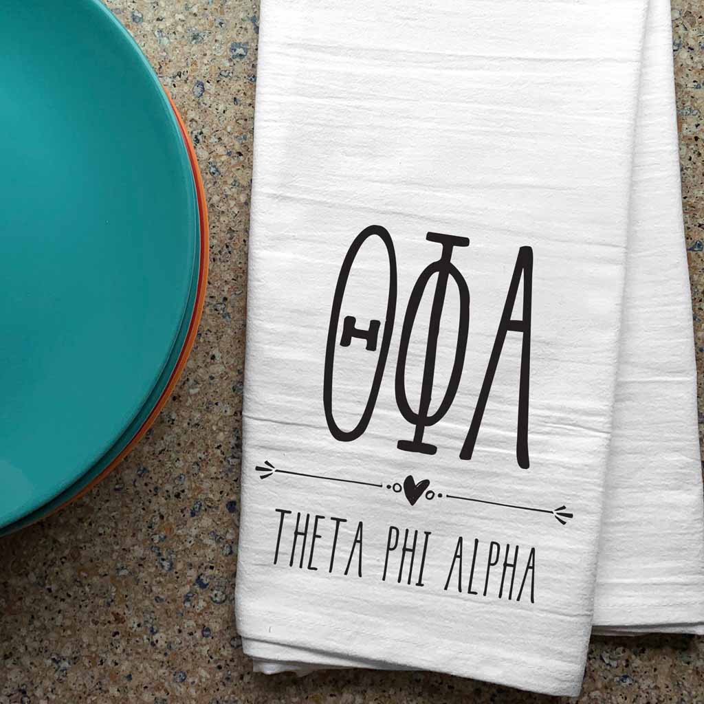 Theta Phi Alpha Sorority Kitchen Towel with Boho Design