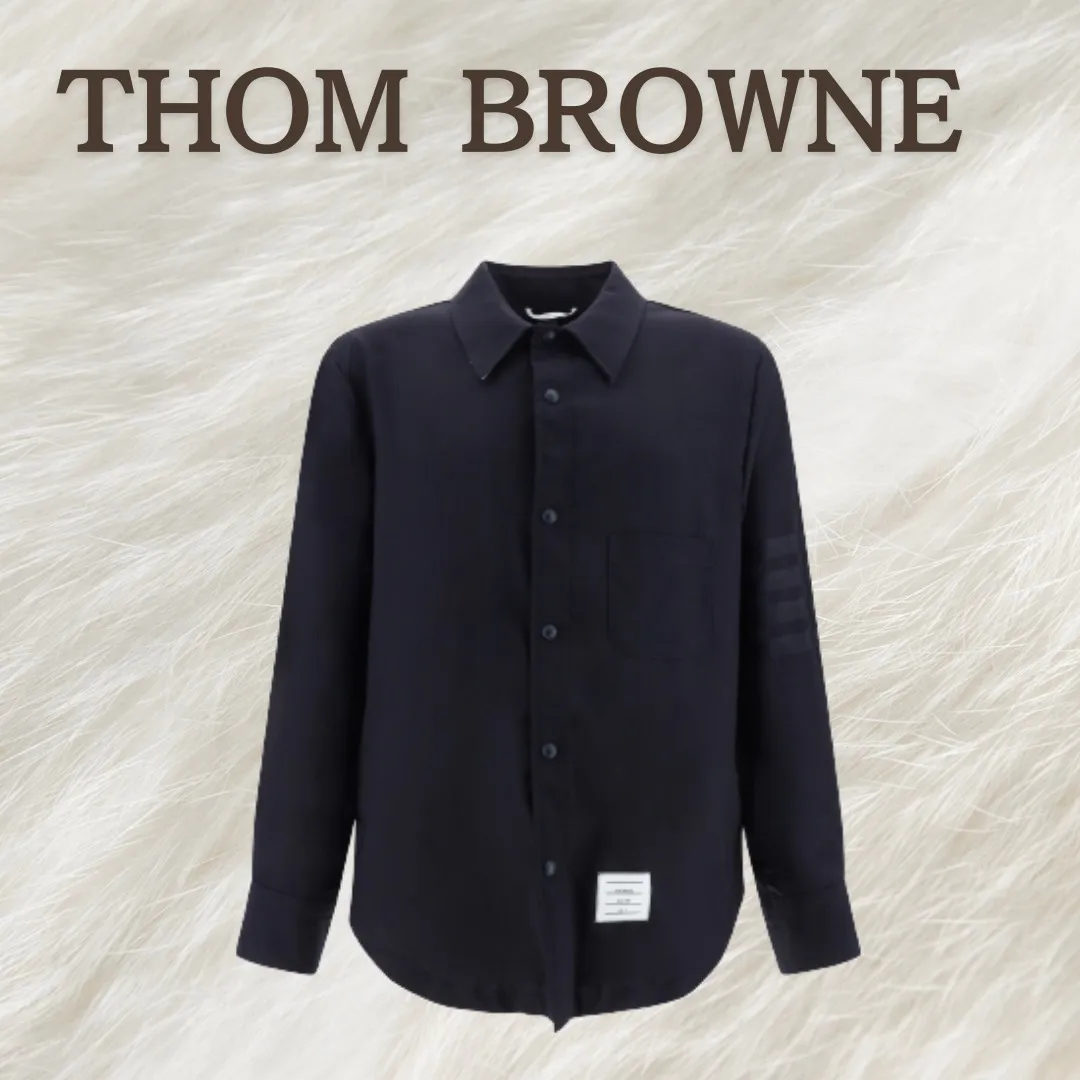 THOM BROWNE  |Long Sleeves Plain Cotton Logo Designers Shirts