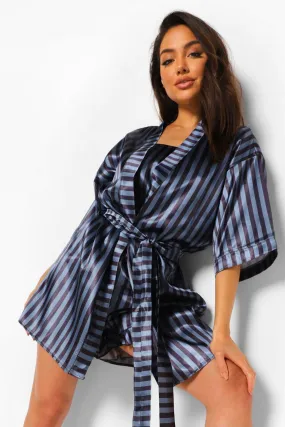 Tonal Stripe Satin Robe