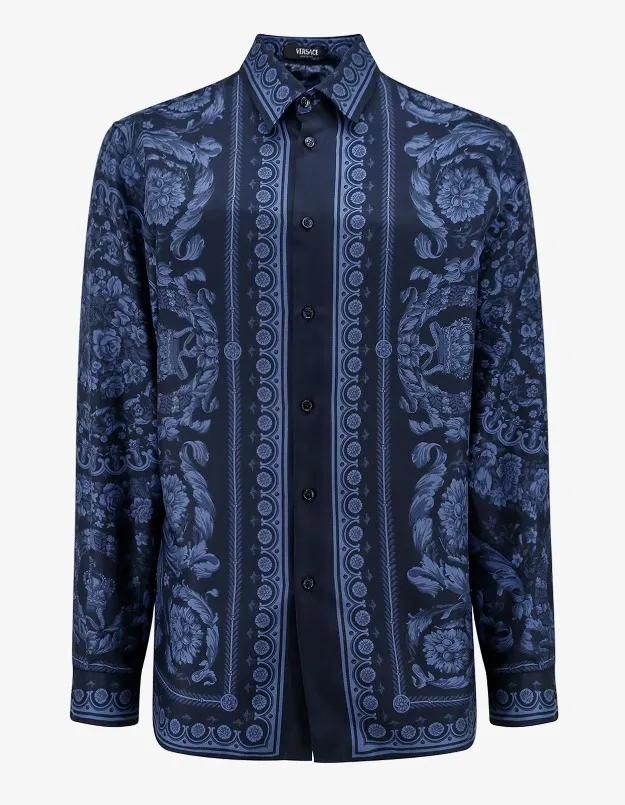 VERSACE  |Flower Patterns Silk Long Sleeves Logo Luxury Shirts