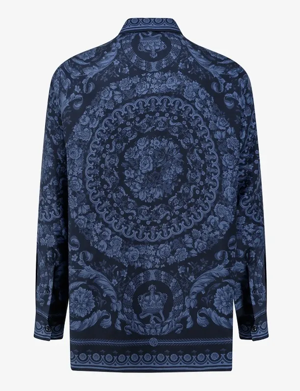 VERSACE  |Flower Patterns Silk Long Sleeves Logo Luxury Shirts