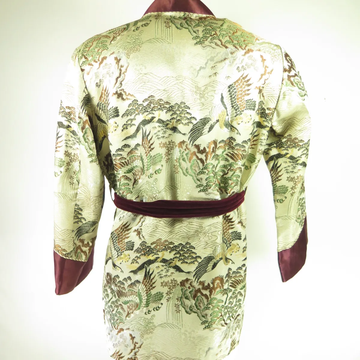 Vintage 50s Japanese Silk Brocade Robe Mens M Lounge Smoking Olympus Yokohama