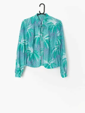 Vintage 70s tie up jacket, lightweight abstract dot design in green & blue – Medium