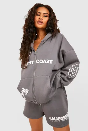 West Coast Slogan Zip Through Short Tracksuit