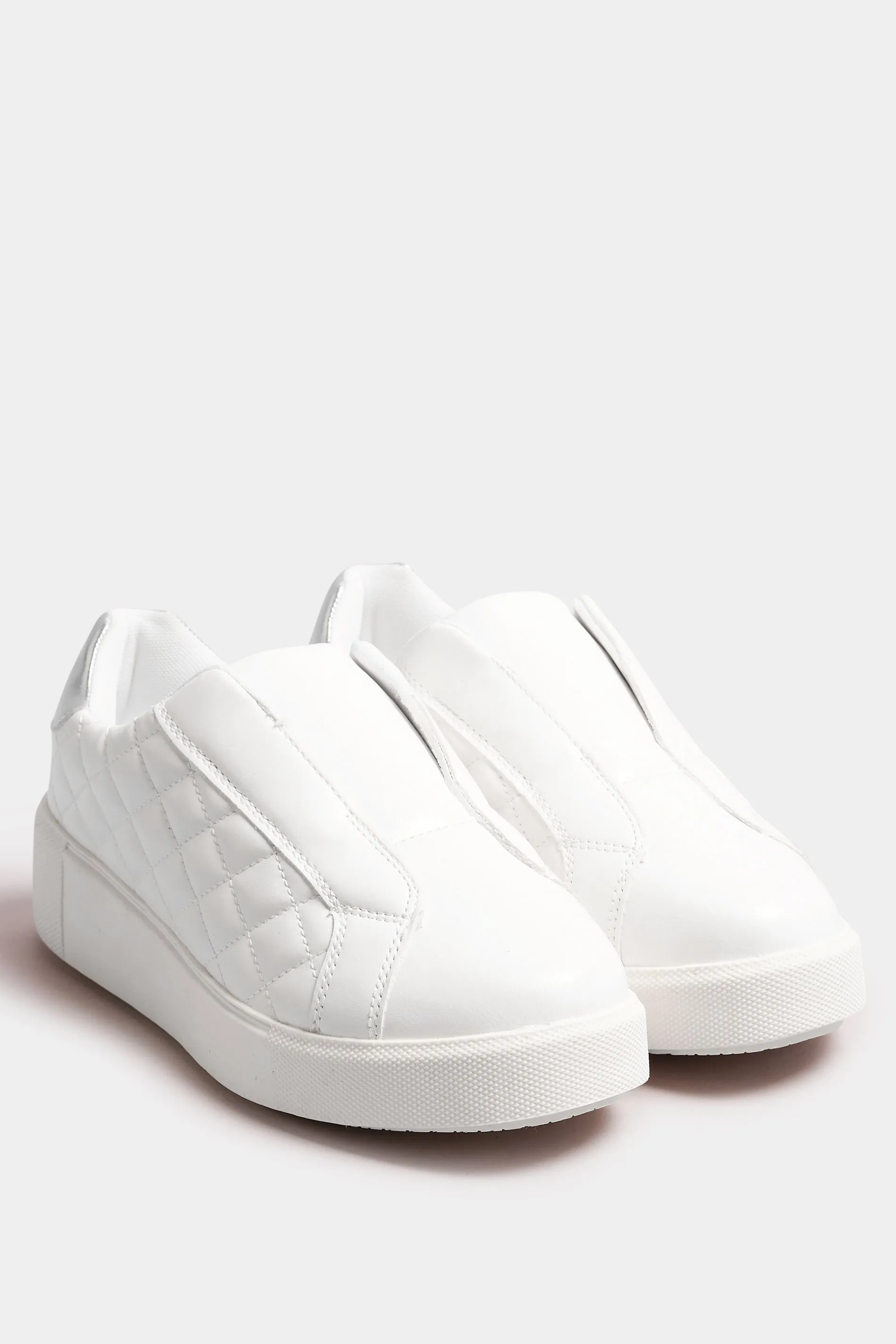 White Quilted Platform Wedge Trainers In Extra Wide EEE Fit