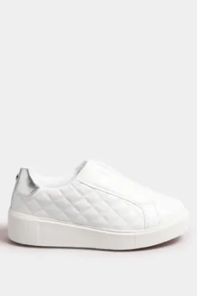 White Quilted Platform Wedge Trainers In Extra Wide EEE Fit