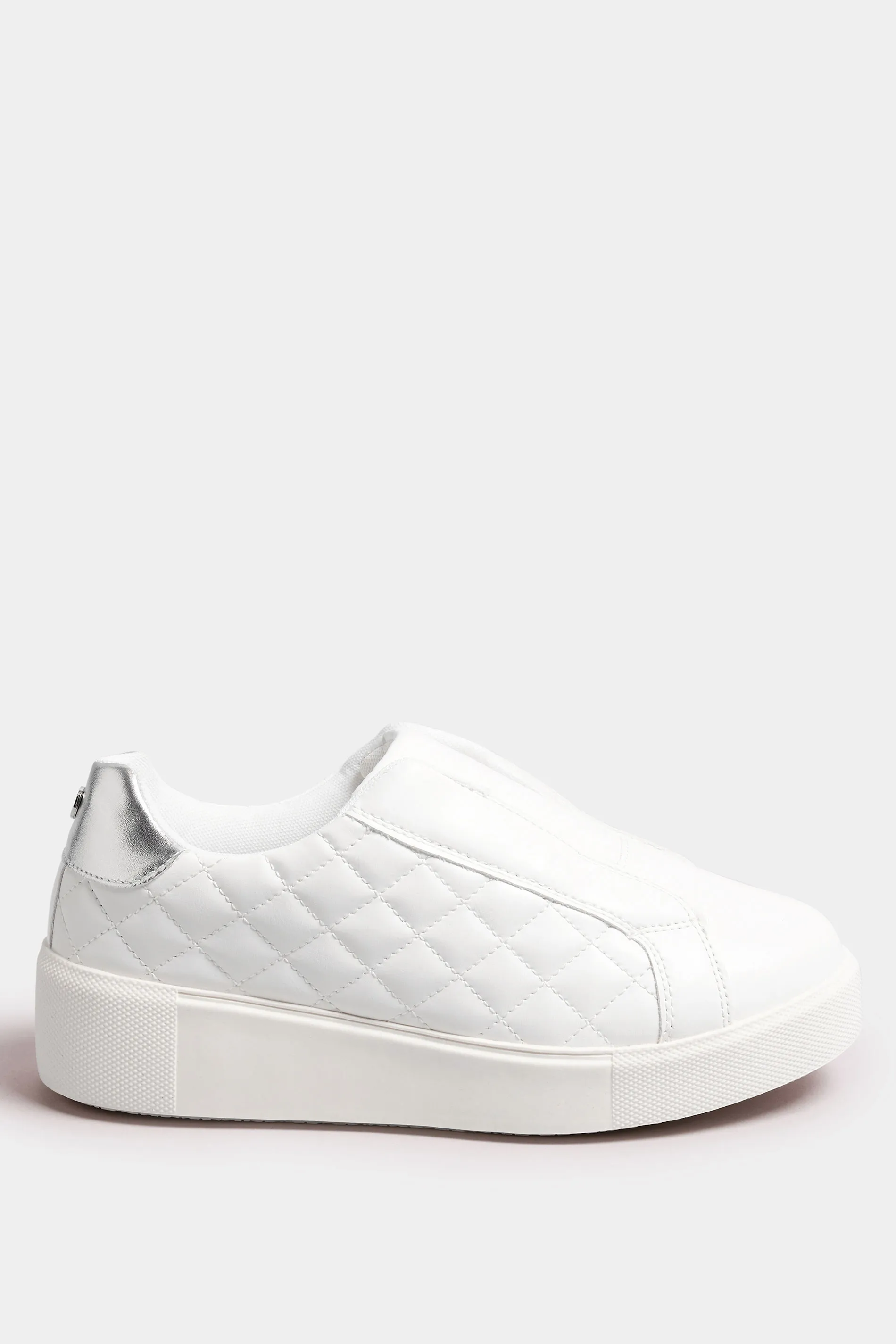 White Quilted Platform Wedge Trainers In Extra Wide EEE Fit