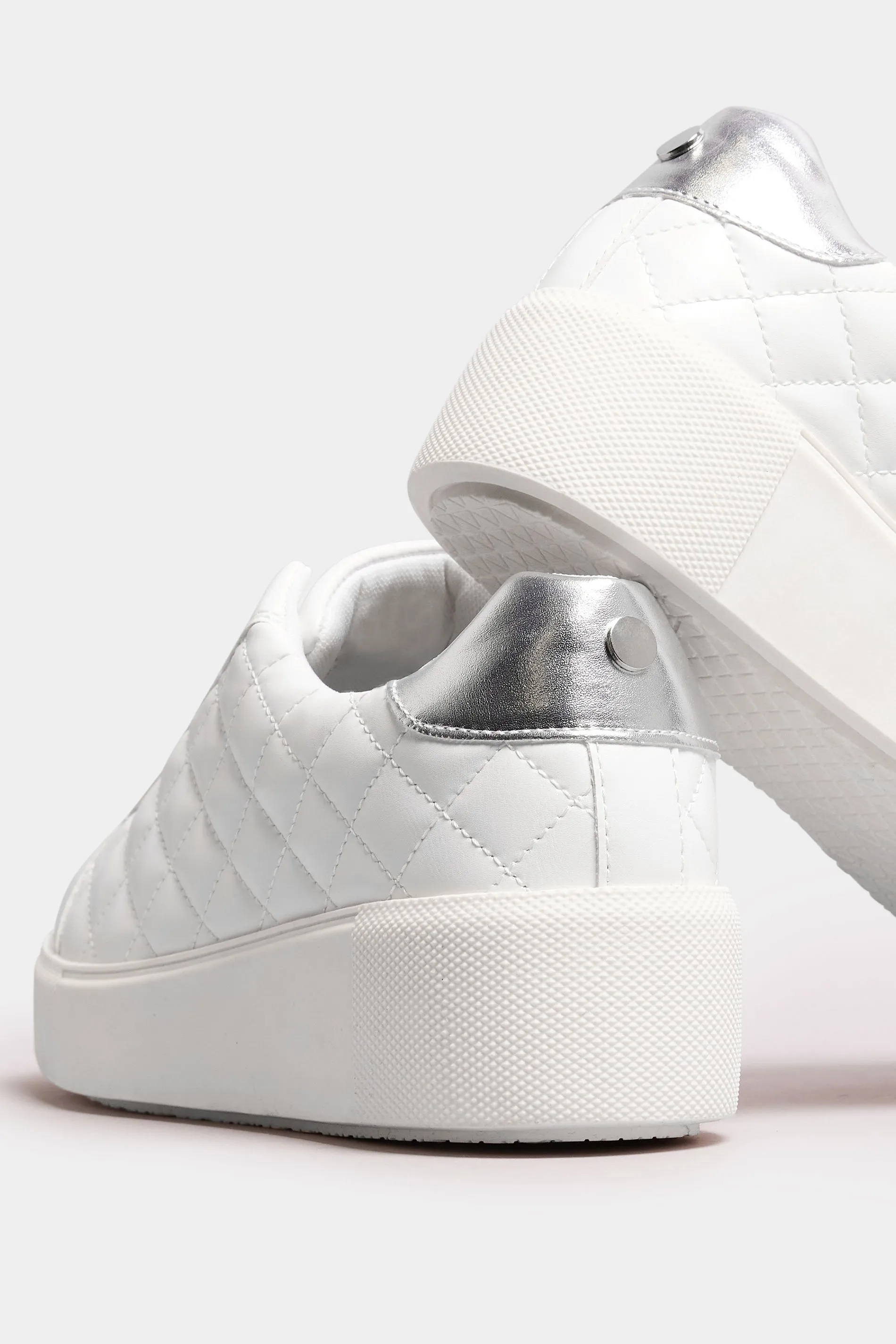 White Quilted Platform Wedge Trainers In Extra Wide EEE Fit