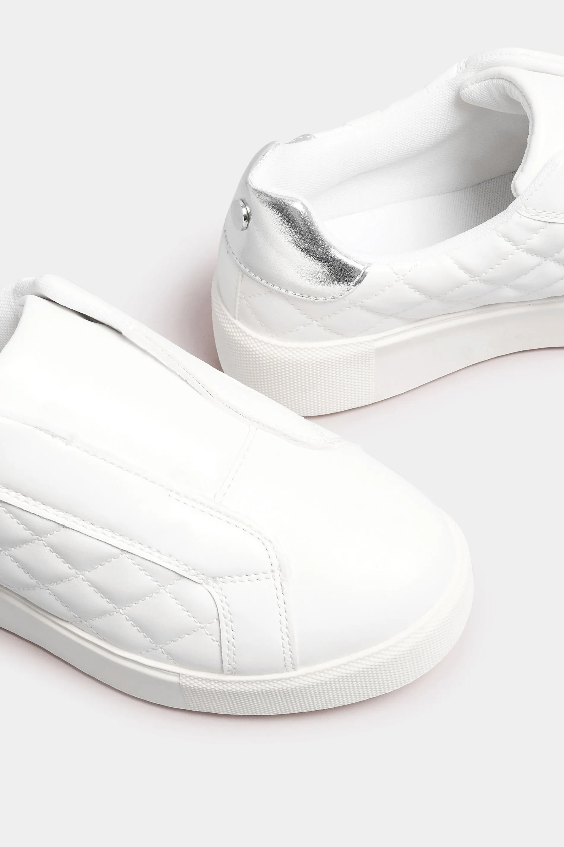 White Quilted Platform Wedge Trainers In Extra Wide EEE Fit