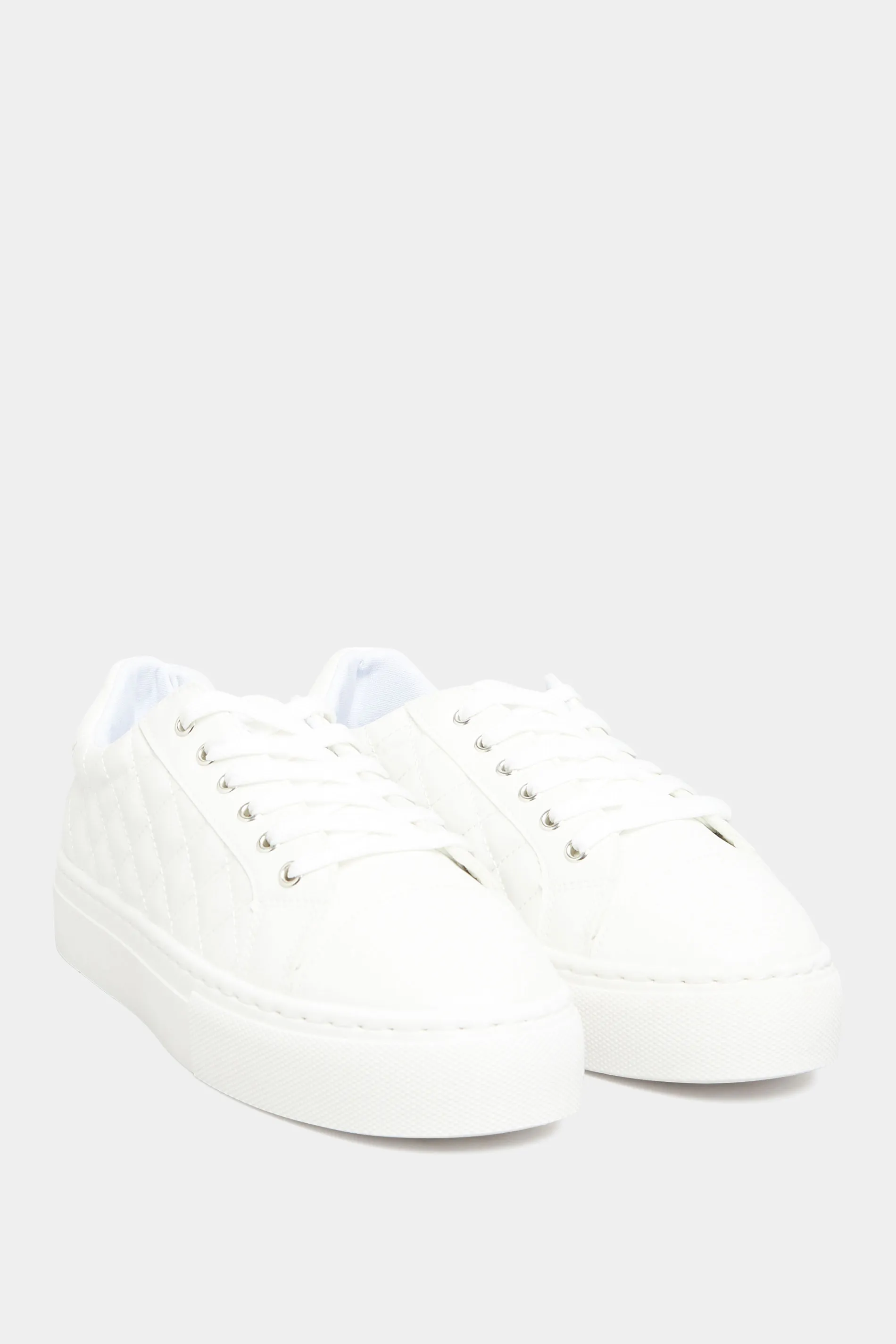 White Quilted Trainers In  Extra Wide EEE Fit