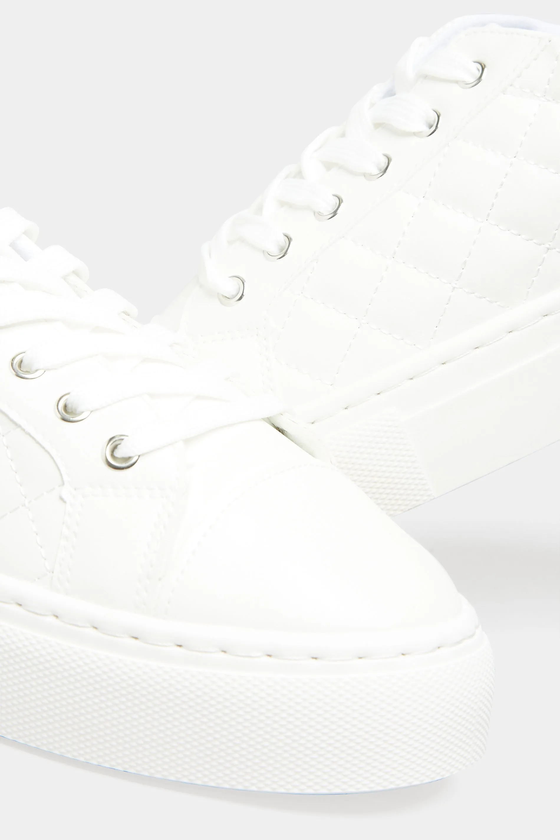 White Quilted Trainers In  Extra Wide EEE Fit