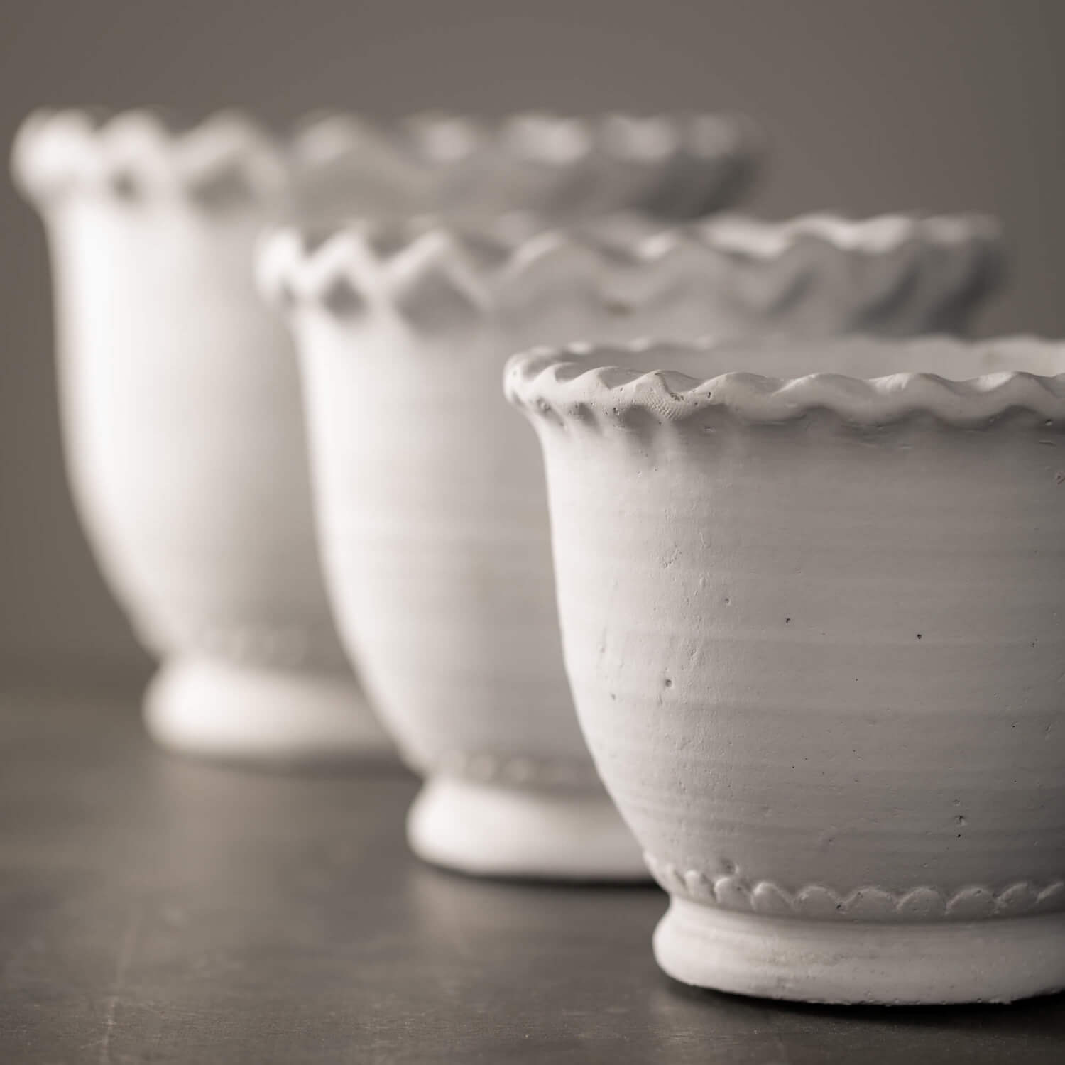 White Scalloped Edge Pot Set