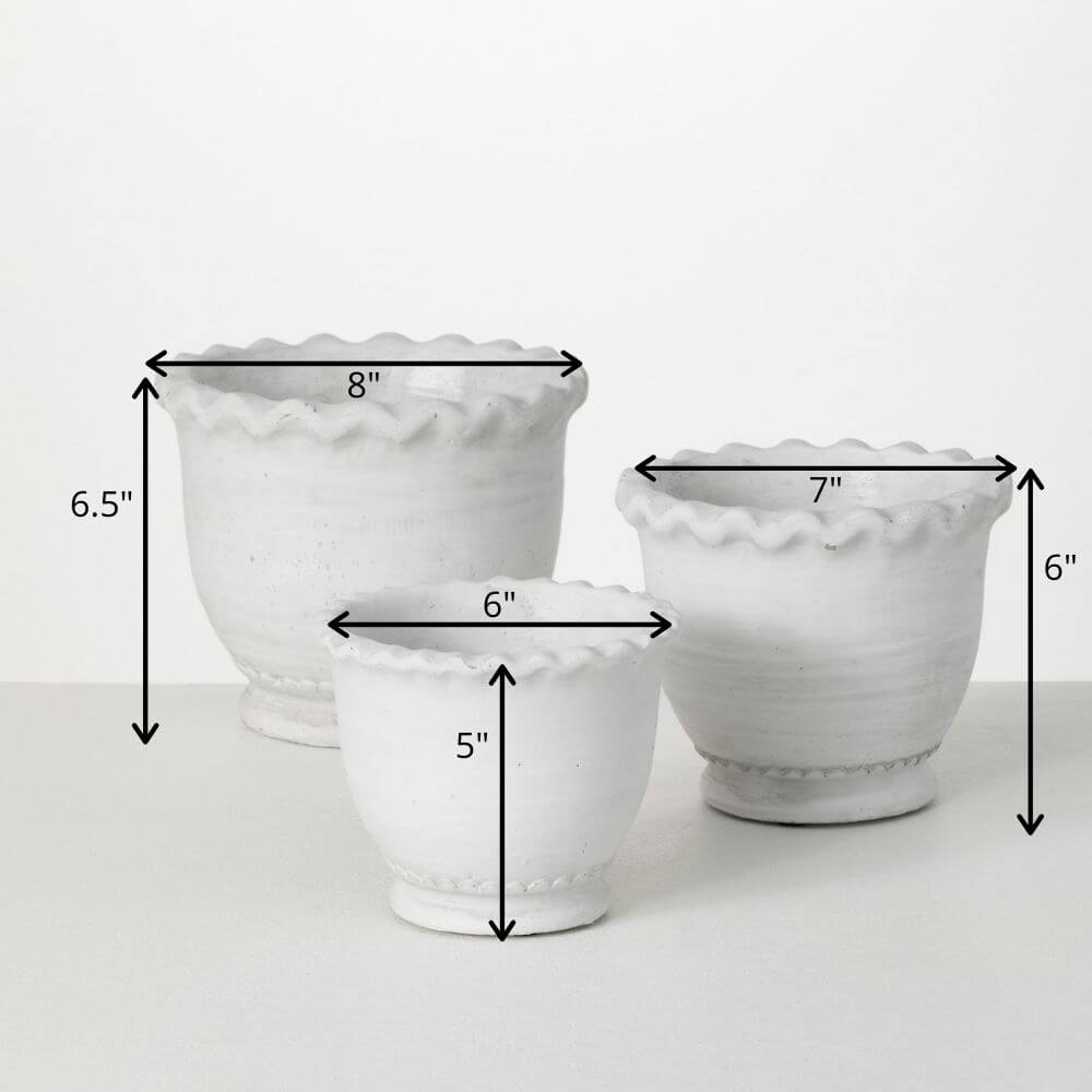 White Scalloped Edge Pot Set