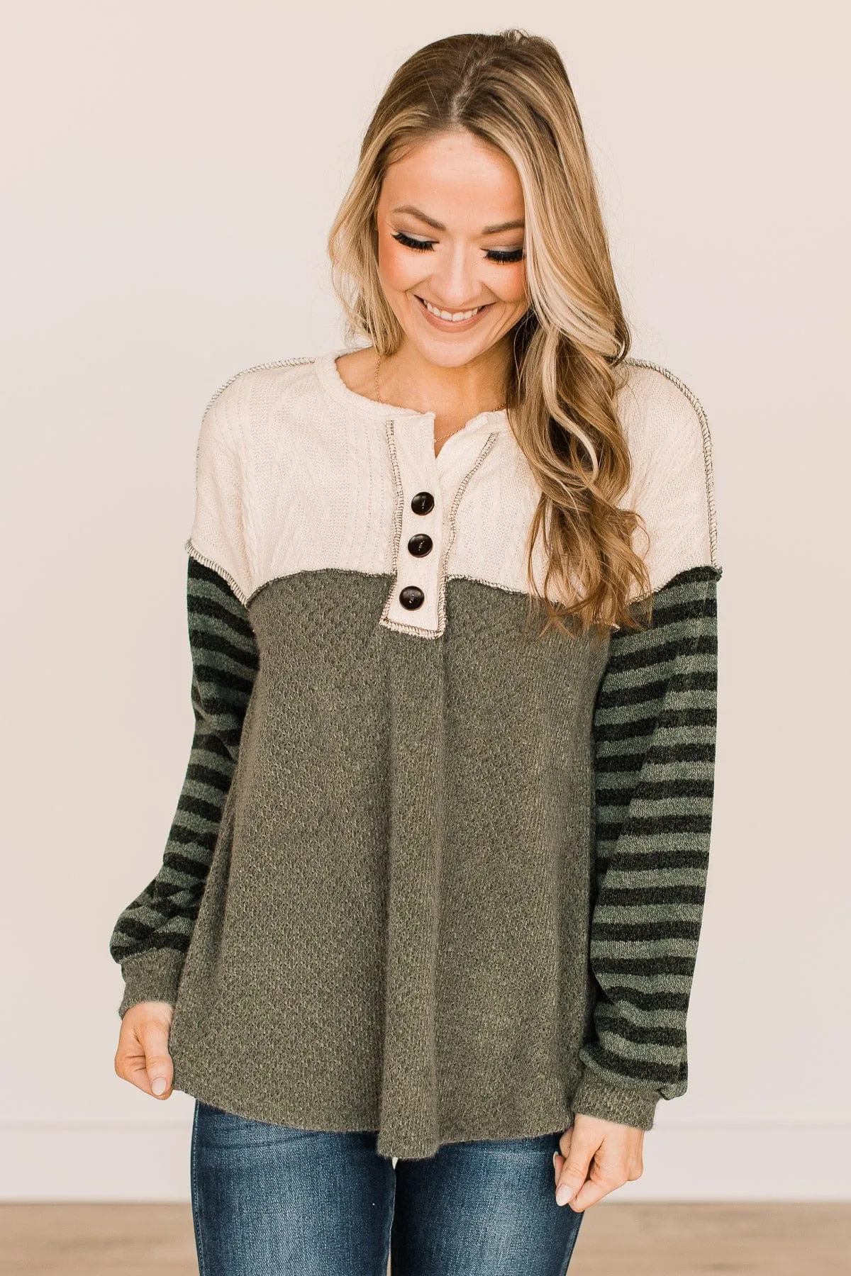 Winter Views Long Sleeve Knit Top- Dusty Olive