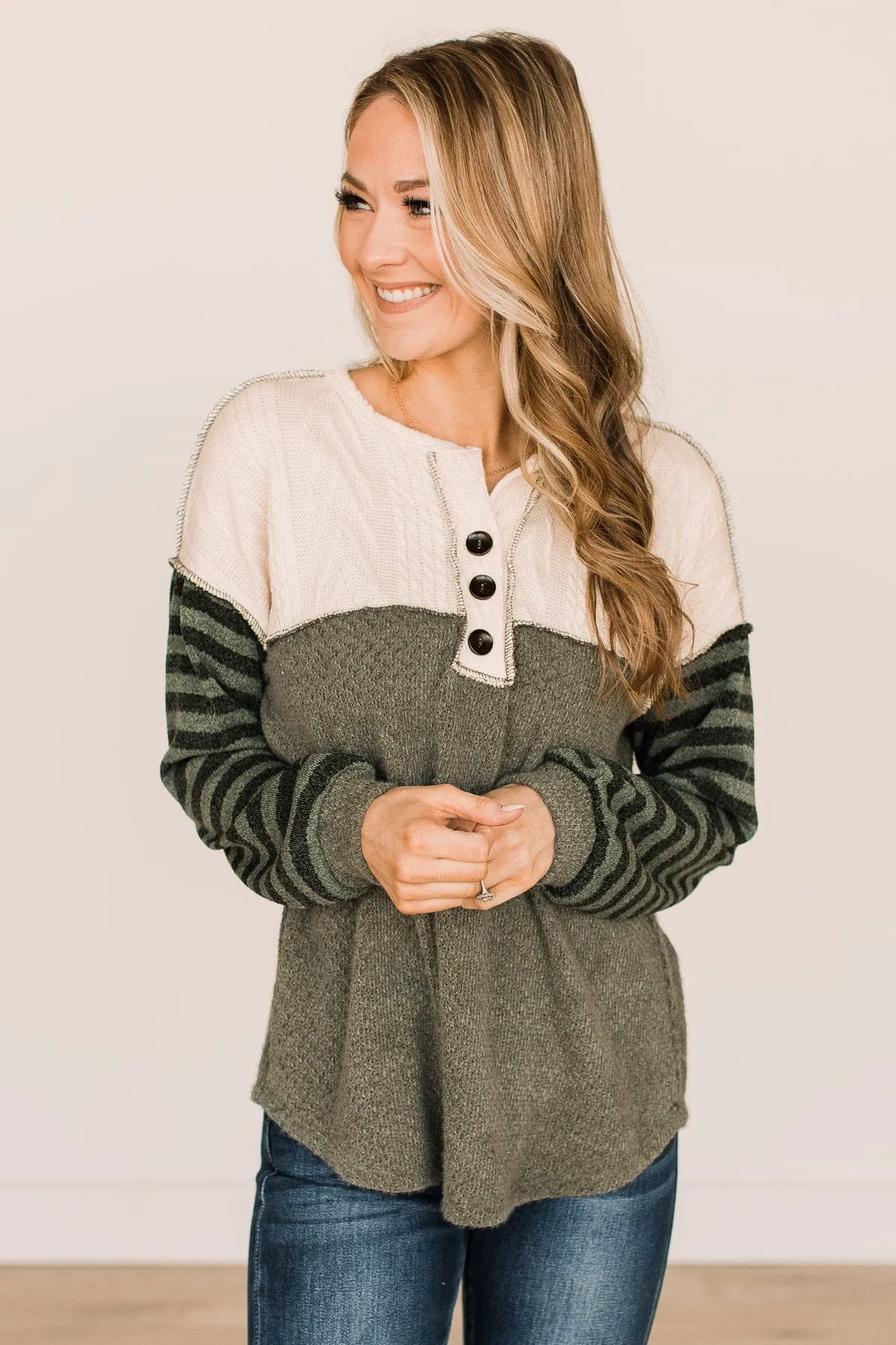 Winter Views Long Sleeve Knit Top- Dusty Olive