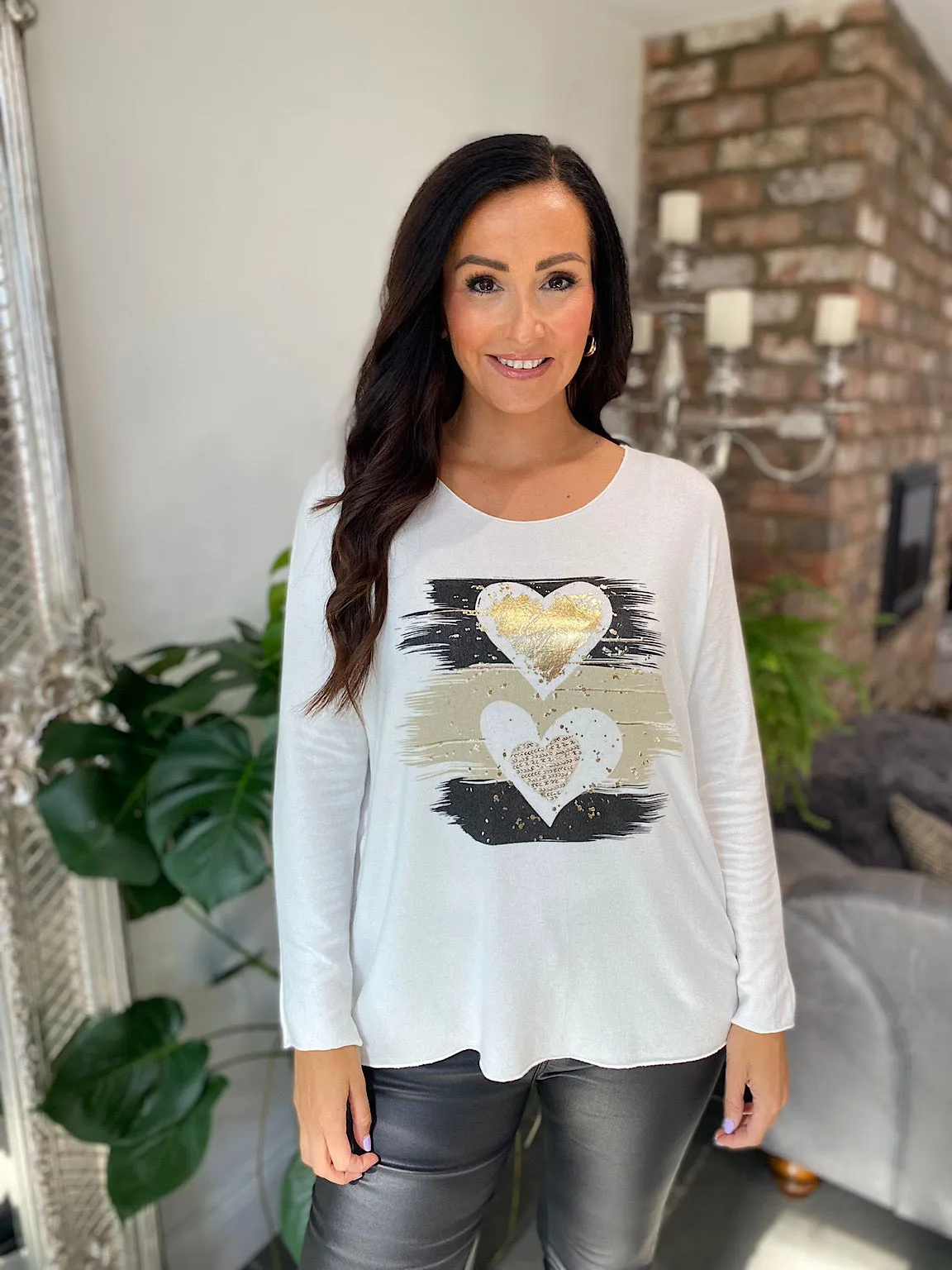 Winter White Brushstroke Heart Knit Patsy