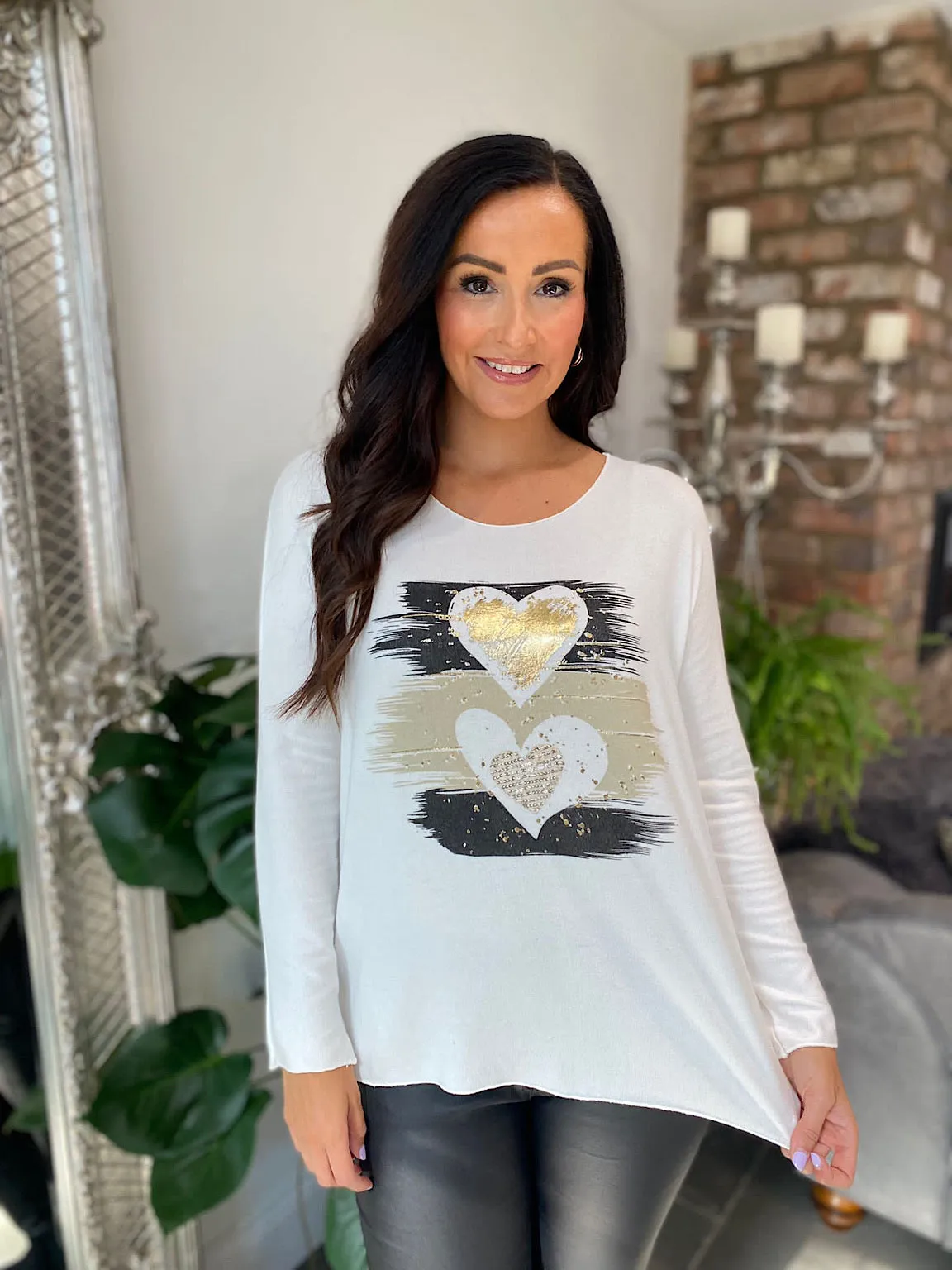 Winter White Brushstroke Heart Knit Patsy