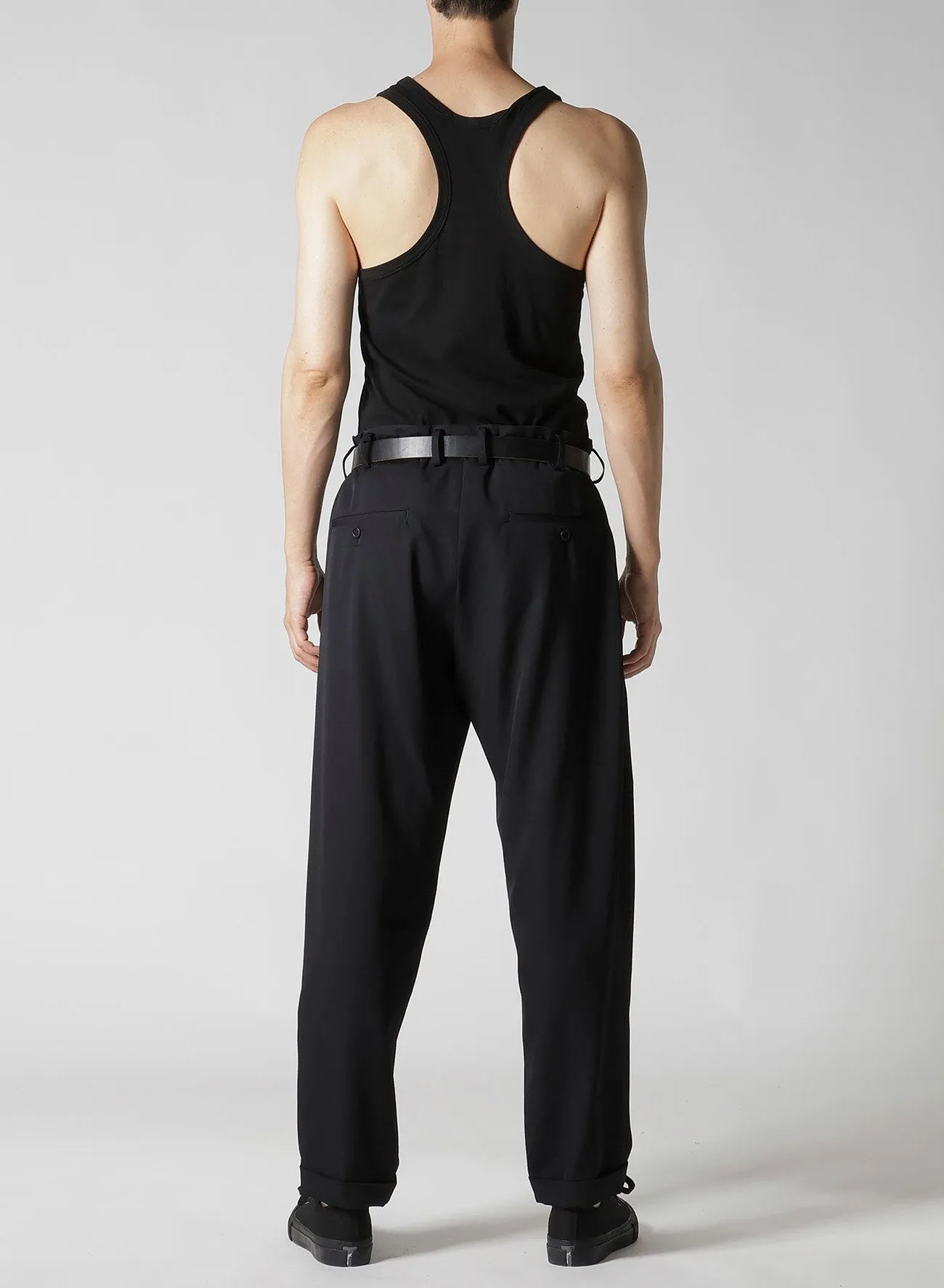 WOOL GABARDINE WAIST GATHERED PANTS