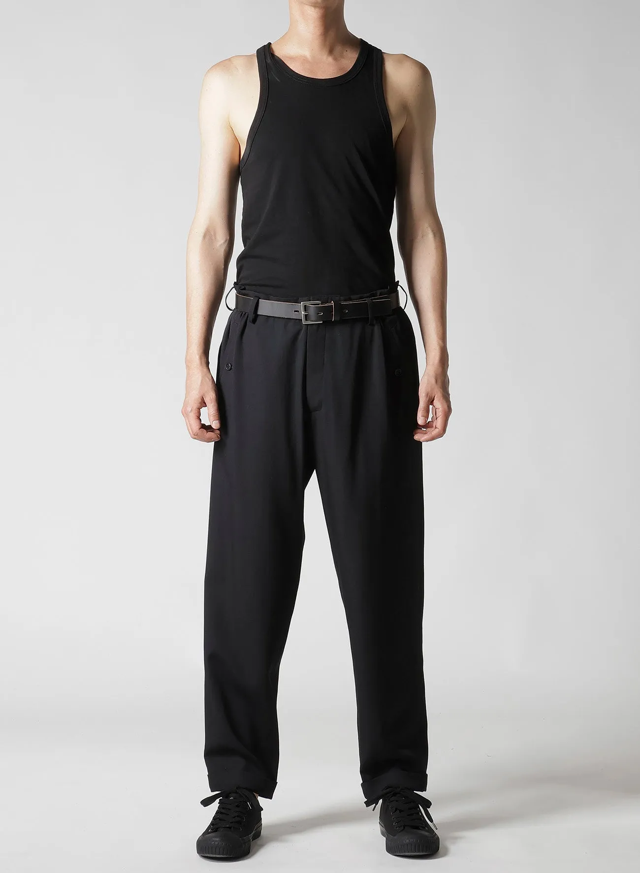 WOOL GABARDINE WAIST GATHERED PANTS