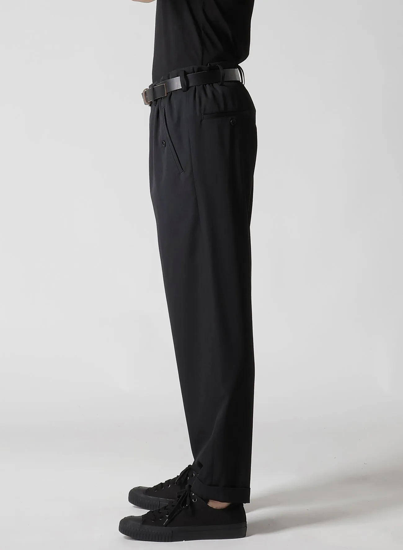 WOOL GABARDINE WAIST GATHERED PANTS