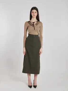 Y2K Aspesi midi skirt with a classic cut in military green