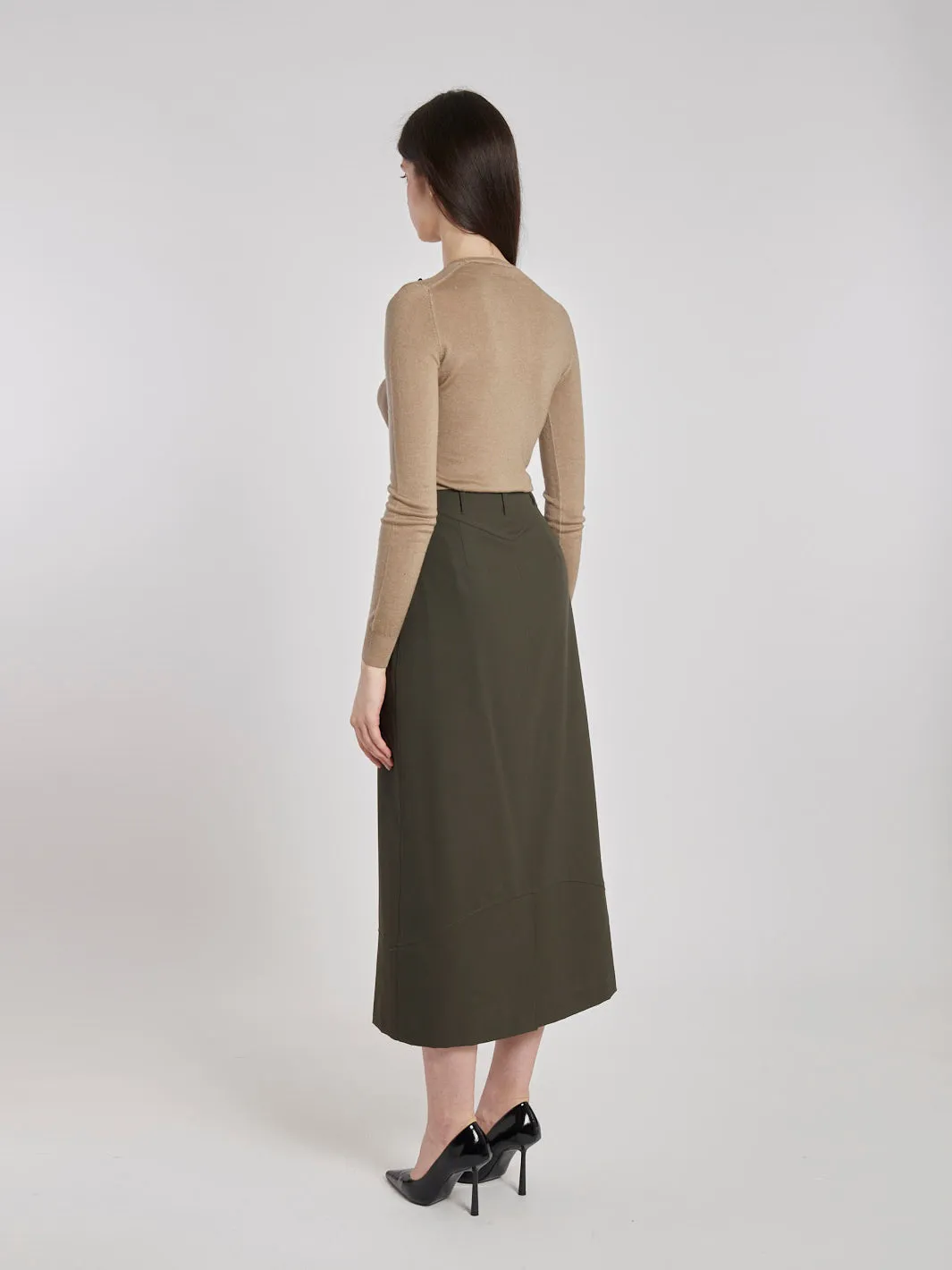 Y2K Aspesi midi skirt with a classic cut in military green