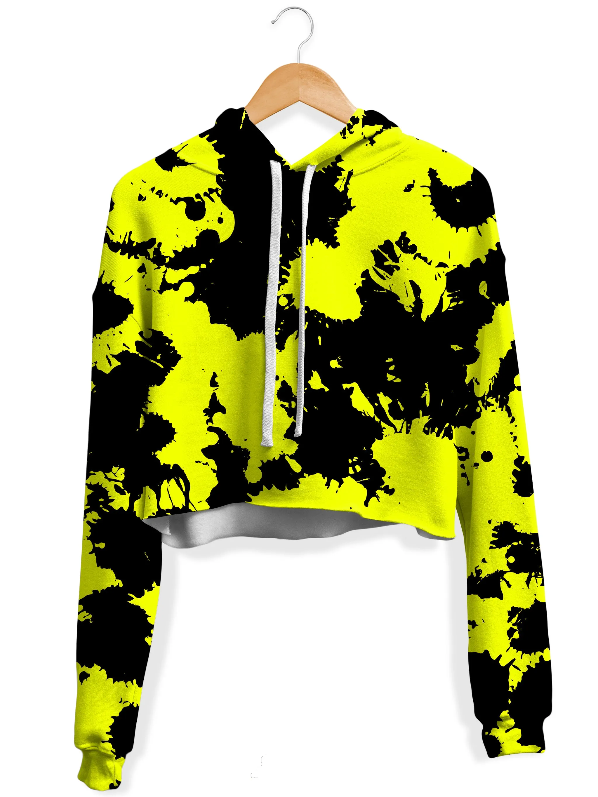 Yellow and Black Paint Splatter Crop Hoodie and Leggings Combo