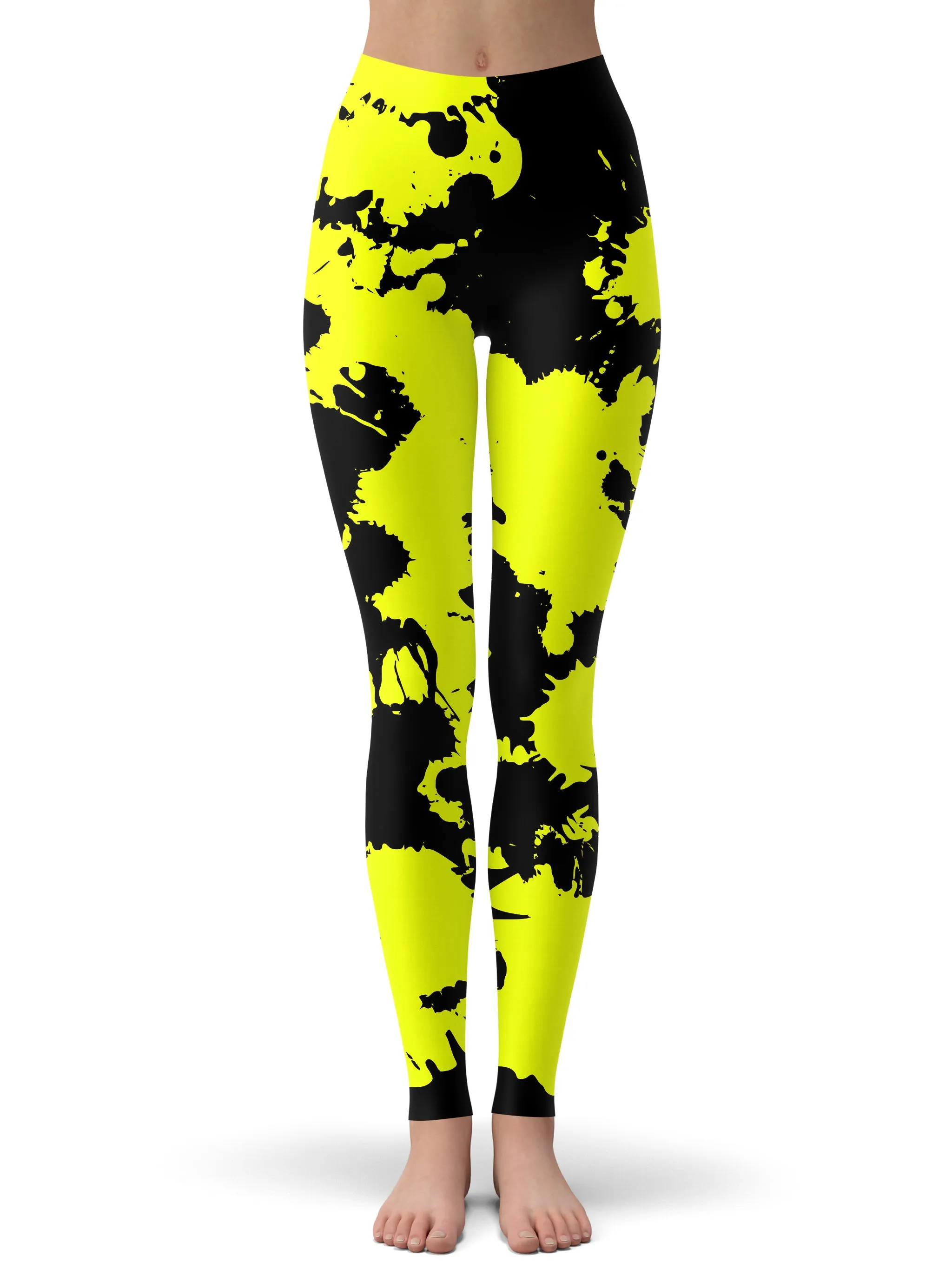 Yellow and Black Paint Splatter Crop Hoodie and Leggings Combo