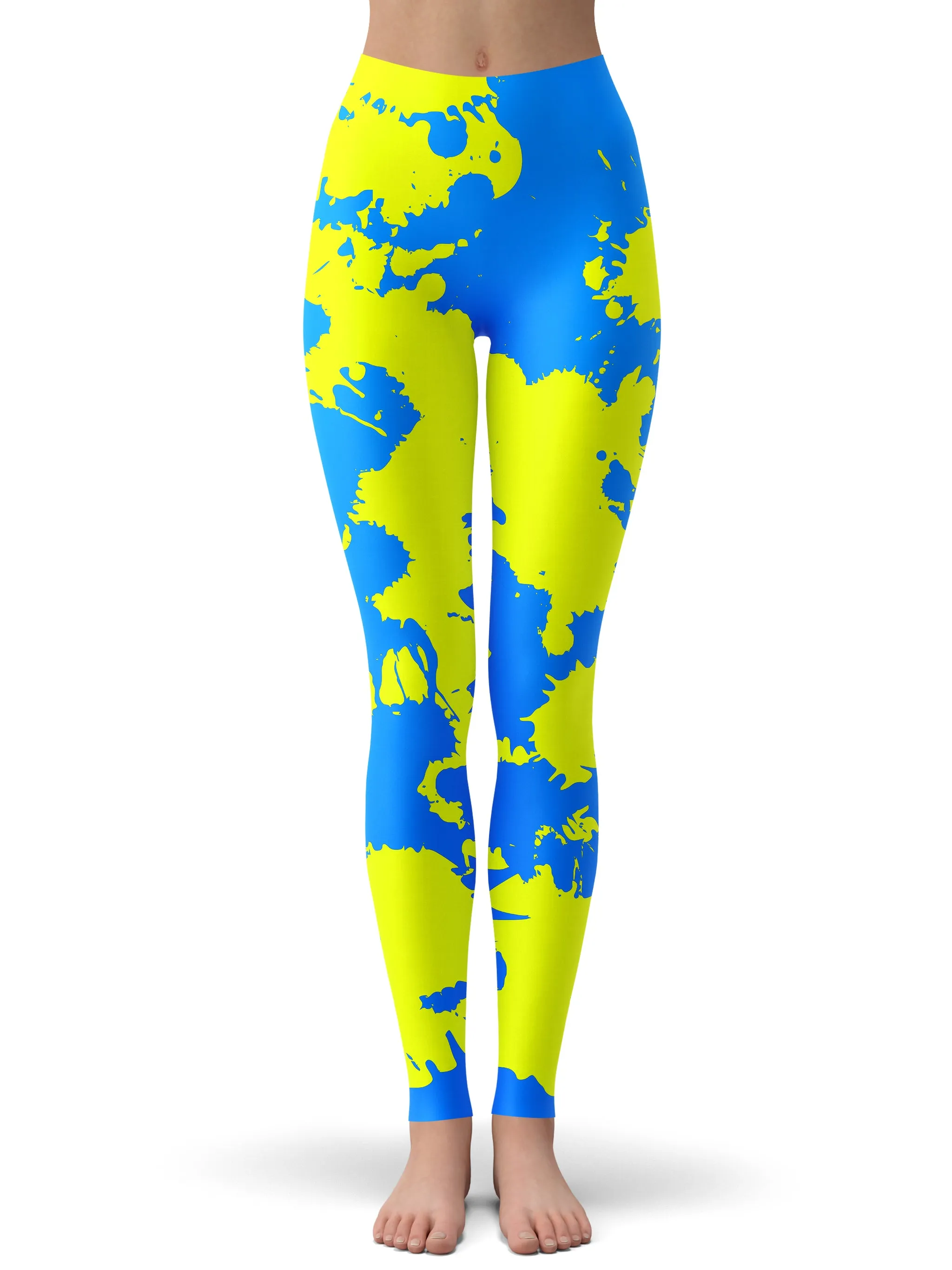 Yellow and Blue Paint Splatter Zip-Up Hoodie and Leggings Combo