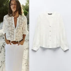 ZARA  |Casual Style Long Sleeves Elegant Style Shirts & Blouses