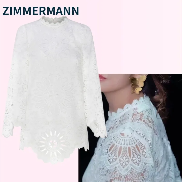 Zimmermann  |Casual Style Long Sleeves Plain Cotton Party Style Lace